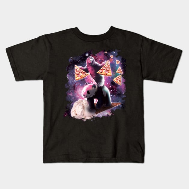 Space Sloth With Pizza On Panda Riding Ice Cream Kids T-Shirt by Random Galaxy